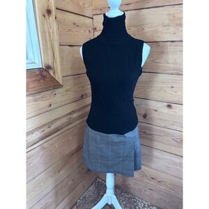Kenzie Black Ribbed Turtleneck Plaid Skirt Sleeveless Mini Dress Size 6 Vintage